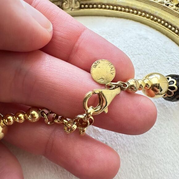 VERONESE Necklace 18k Gold Over Sterling Silver 11mm Beads Italy - Picture 3 of 6